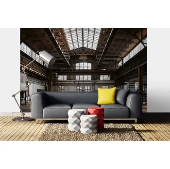 Fototapeta DIMEX | Samolepicí vliesová fototapeta na zeď Budova továrny MA-5-0842 | 375 x 250 cm | bílá, měděná, šedá + Samolepicí vliesová fototapeta na stěnu DIMEX Budova továrny MA50842 v rozměru 375 x 250 cm