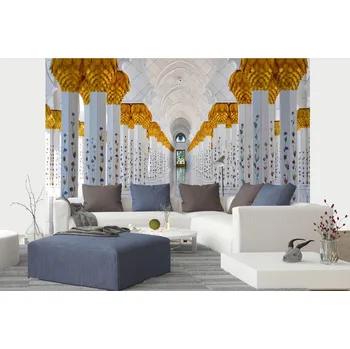 Fototapeta DIMEX | Samolepicí vliesová fototapeta na zeď Mešita v Abu Dhabi MA-5-0972 | 375 x 250 cm | bílá, žlutá + Samolepicí vliesová fototapeta na stěnu DIMEX Mešita v Abu Dhabi MA50972 v rozměru 375 x 250 cm