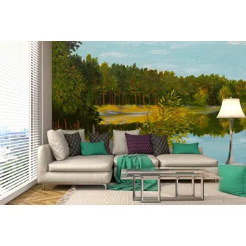 Fototapeta DIMEX | Samolepicí vliesová fototapeta na zeď Malba - Jehličnatý les MA-5-2031 | 375 x 250 cm | zelená, modrá, žlutá + Samolepicí vliesová fototapeta na stěnu DIMEX Malba - Jehličnatý les MA52031 v rozměru 375 x 250 cm