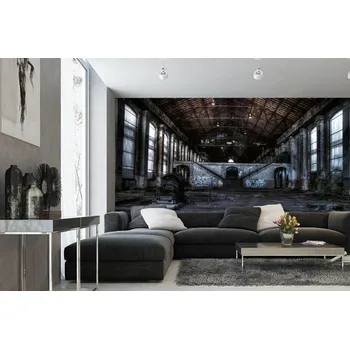 Fototapeta DIMEX | Samolepicí vliesová fototapeta na zeď Schodiště v tovární hale MA-5-0875 | 375 x 250 cm | hnědá, šedá + Samolepicí vliesová fototapeta na stěnu DIMEX Schodiště v tovární hale MA50875 v rozměru 375 x 250 cm