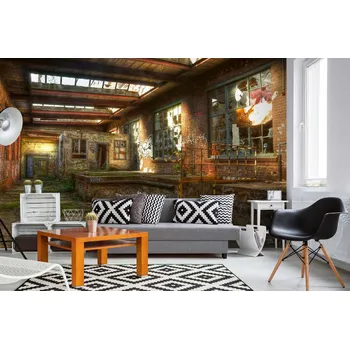 Fototapeta DIMEX | Samolepicí vliesová fototapeta na zeď Továrna na nábytek MA-5-0846 | 375 x 250 cm | zelená, béžová, měděná, oranžová, hnědá + Samolepicí vliesová fototapeta na stěnu DIMEX Továrna na nábytek MA50846 v rozměru 375 x 250 cm