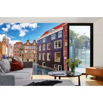 Fototapeta DIMEX | Samolepicí vliesová fototapeta na zeď Amsterdamské nábřeží MA-5-1242 | 375 x 250 cm | modrá, bílá, šedá + Samolepicí vliesová fototapeta na stěnu DIMEX Amsterdamské nábřeží MA51242 v rozměru 375 x 250 cm