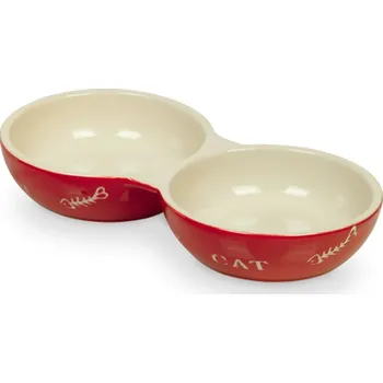 Miska pro psa NOBBY CAT KERAMICKÁ DVOJMISKA MISKA ČERVENÁ 2X130ML 73354