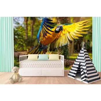 Fototapeta DIMEX | Samolepicí vliesová fototapeta na zeď Krásný barevný papoušek MA-5-0413 | 375 x 250 cm | zelená, modrá, žlutá, hnědá + Samolepicí vliesová fototapeta na stěnu DIMEX Krásný barevný papoušek MA50413 v rozměru 375 x 250 cm