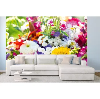 Fototapeta DIMEX | Samolepicí vliesová fototapeta na zeď Kvetoucí kytice MA-5-1382 | 375 x 250 cm | zelená, bílá, růžová + Samolepicí vliesová fototapeta na stěnu DIMEX Kvetoucí kytice MA51382 v rozměru 375 x 250 cm