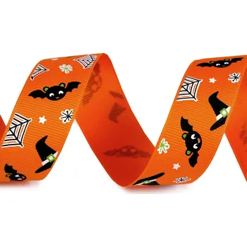 Rypsová stuha Halloween šíře 25 mm Balení: 1 m, Varianta: 5 oranžová netopýr - 8596475642972