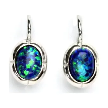 Náušnice Zlaté náušnice, bílé zlato, zelený syntetický opál, NK 1374 (opál 8x6 mm)