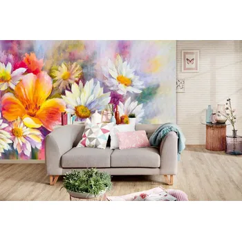 Fototapeta DIMEX | Samolepicí vliesová fototapeta na zeď Malba - Kytice jarních květin MA-5-1976 | 375 x 250 cm | bílá, žlutá, růžová + Samolepicí vliesová fototapeta na stěnu DIMEX Malba - Kytice jarních květin MA51976 v rozměru 375 x 250 cm