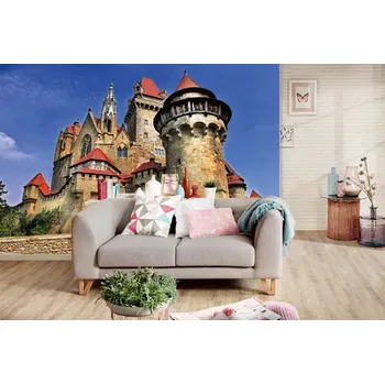 Fototapeta DIMEX | Samolepicí vliesová fototapeta na zeď Hrad Kreuzenstein, Rakousko MA-5-1101 | 375 x 250 cm | zelená, modrá, červená, hnědá + Samolepicí vliesová fototapeta na stěnu DIMEX Hrad Kreuzenstein, Rakousko MA51101 v rozměru 375 x 250 cm