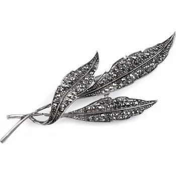 Brož Brož s broušenými kamínky listy Balení: 1 ks, Varianta: nikl černý - 8591149761645