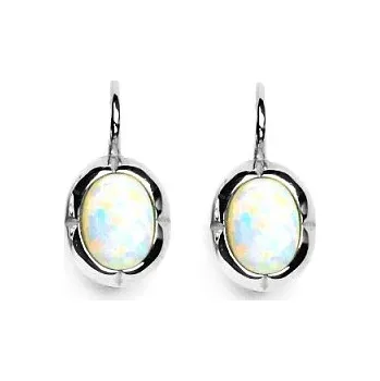 Náušnice Stříbrné náušnice, bílý syntetický opál - NK 1374 (opál 8x6 mm)