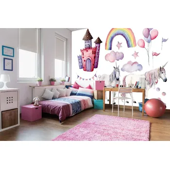 Fototapeta DIMEX | Samolepicí vliesová fototapeta na zeď Jednorožec s duhou MA-5-1417 | 375 x 250 cm | modrá, fialová, růžová + Samolepicí vliesová fototapeta na stěnu DIMEX Jednorožec s duhou MA51417 v rozměru 375 x 250 cm