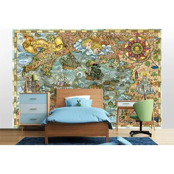 Fototapeta DIMEX | Samolepicí vliesová fototapeta na zeď Mapa s pirátskými loděmi MA-5-1523 | 375 x 250 cm | modrá, černá, žlutá, hnědá + Samolepicí vliesová fototapeta na stěnu DIMEX Mapa s pirátskými loděmi MA51523 v rozměru 375 x 250 cm