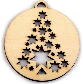 Vánoční dekorace Dřevěný výřez baňka - vločka, stromeček Ø45 mm Balení: 3 ks, Varianta: 3 přírodní strom - 8591149479557