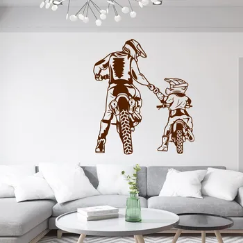 Samolepící dekorace Živá Zeď Samolepka na zeď Motokros otec a syn Barva: hnědá, Velikost: 60 x 52 cm