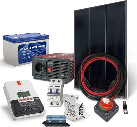 Solární sestava ostrovní SOLARFAM 180Wp, 12V, baterie 100Ah, měnič 230VAC 600W