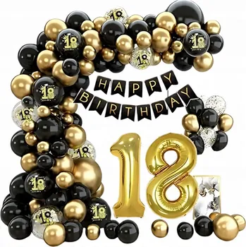 Balónek BALÓNKOVÁ GIRLANDA NA 18. NAROZENINY SADA BALÓNKY ZLATÉ KONFETY PÁSKA LEPIDLO 88ks
