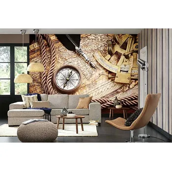 Fototapeta DIMEX | Samolepicí vliesová fototapeta na zeď Vintage kompas na mapě II. MA-5-1554 | 375 x 250 cm | zlata, hnědá, šedá + Samolepicí vliesová fototapeta na stěnu DIMEX Vintage kompas na mapě II. MA51554 v rozměru 375 x 250 cm