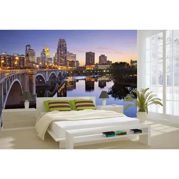 Fototapeta DIMEX | Samolepicí vliesová fototapeta na zeď Centrum Minneapolis MA-5-0682 | 375 x 250 cm | modrá, žlutá, šedá + Samolepicí vliesová fototapeta na stěnu DIMEX Centrum Minneapolis MA50682 v rozměru 375 x 250 cm