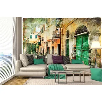 Fototapeta DIMEX | Samolepicí vliesová fototapeta na zeď Staré ulice Itálie MA-5-2024 | 375 x 250 cm | zelená, oranžová, hnědá + Samolepicí vliesová fototapeta na stěnu DIMEX Staré ulice Itálie MA52024 v rozměru 375 x 250 cm