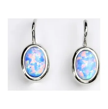 Náušnice Zlaté náušnice,bílé i žluté zlato, světle modrý syntetický opál - NK 1354 (opál 7x5 mm)