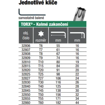 Klíč BONDHUS L-klíč T6 torx 32806