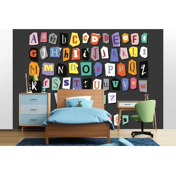 Fototapeta DIMEX | Samolepicí vliesová fototapeta na zeď Barevná abeceda MA-5-2051 | 375 x 250 cm | zelená, bílá, černá, žlutá, oranžová, šedá + Samolepicí vliesová fototapeta na stěnu DIMEX Barevná abeceda MA52051 v rozměru 375 x 250 cm