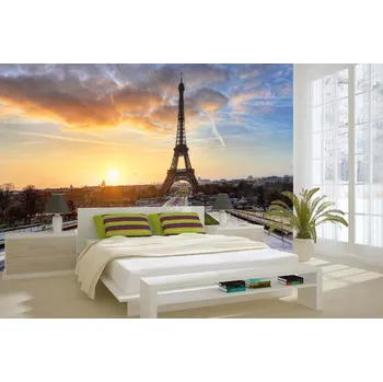 Fototapeta DIMEX | Samolepicí vliesová fototapeta na zeď Eiffelova věž II. MA-5-1116 | 375 x 250 cm | zelená, modrá, žlutá, šedá + Samolepicí vliesová fototapeta na stěnu DIMEX Eiffelova věž II. MA51116 v rozměru 375 x 250 cm