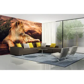 Fototapeta DIMEX | Samolepicí vliesová fototapeta na zeď Lvice při západu slunce MA-5-0563 | 375 x 250 cm | béžová, oranžová, hnědá + Samolepicí vliesová fototapeta na stěnu DIMEX Lvice při západu slunce MA50563 v rozměru 375 x 250 cm