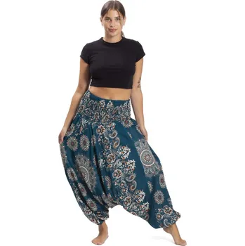 Dámské kalhoty Harémové kalhoty / Sultánky THAI FLOWERS petrolejově modré