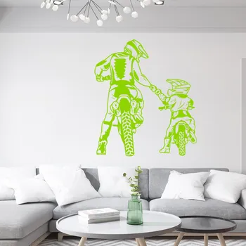 Samolepící dekorace Živá Zeď Samolepka na zeď Motokros otec a syn Barva: zelená, Velikost: 60 x 52 cm