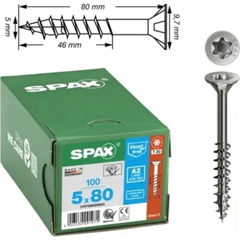 Vrut Univerzální vrut do dřeva spax 5 x 80 A2 TXTG 100 ks
