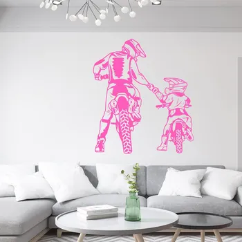 Samolepící dekorace Živá Zeď Samolepka na zeď Motokros otec a syn Barva: růžová, Velikost: 60 x 52 cm