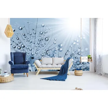 Fototapeta DIMEX | Samolepicí vliesová fototapeta na zeď Modrá orosená pampeliška MA-5-1359 | 375 x 250 cm | modrá, bílá + Samolepicí vliesová fototapeta na stěnu DIMEX Modrá orosená pampeliška MA51359 v rozměru 375 x 250 cm