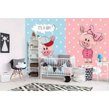 Fototapeta DIMEX | Samolepicí vliesová fototapeta na zeď Roztomilá prasátka MA-5-1471 | 375 x 250 cm | modrá, bílá, růžová + Samolepicí vliesová fototapeta na stěnu DIMEX Roztomilá prasátka MA51471 v rozměru 375 x 250 cm