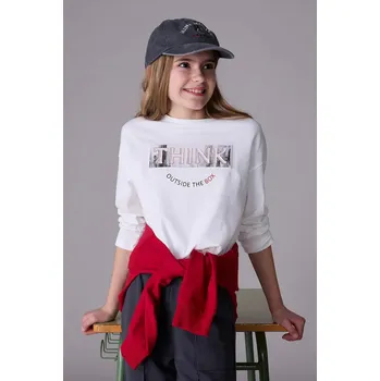 Bavlněné tričko s dlouhým rukávem Mayoral 7021.8E.Junior.9BYA bílá 00X, vel. 140