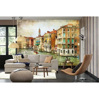 Fototapeta DIMEX | Samolepicí vliesová fototapeta na zeď Vintage romantické Benátky MA-5-2023 | 375 x 250 cm | zelená, modrá, oranžová, hnědá + Samolepicí vliesová fototapeta na stěnu DIMEX Vintage romantické Benátky MA52023 v rozměru 375 x 250 cm