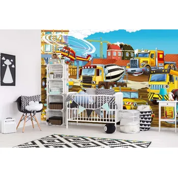 Fototapeta DIMEX | Samolepicí vliesová fototapeta na zeď Staveniště MA-5-1478 | 375 x 250 cm | modrá, červená, žlutá, hnědá + Samolepicí vliesová fototapeta na stěnu DIMEX Staveniště MA51478 v rozměru 375 x 250 cm