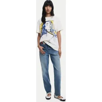 Dámské tričko Desigual T-Shirt Portrait 25WWTK05 Bílá Loose Fit XL