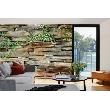 Fototapeta DIMEX | Samolepicí vliesová fototapeta na zeď Kamenná zeď MA-5-2360 | 375 x 250 cm | zelená, hnědá, šedá + Samolepicí vliesová fototapeta na stěnu DIMEX Kamenná stěnu DIMEX MA52360 v rozměru 375 x 250 cm