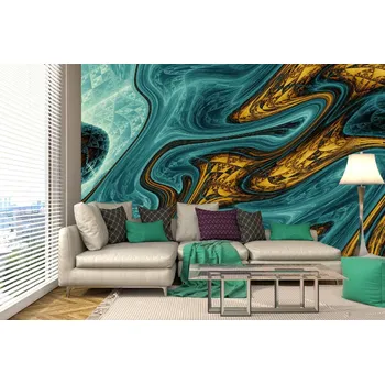 Fototapeta DIMEX | Samolepicí vliesová fototapeta na zeď Digitální umělecký vzor MA-5-2521 | 375 x 250 cm | modrá, zlatá, černá, vining-ivy + Samolepicí vliesová fototapeta na stěnu DIMEX Digitální umělecký vzor MA52521 v rozměru 375 x 250 cm