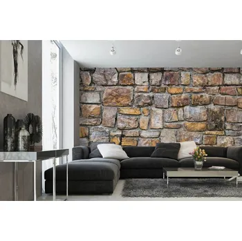 Fototapeta DIMEX | Samolepicí vliesová fototapeta na zeď Detail kamenné zdi MA-5-2385 | 375 x 250 cm | oranžová, hnědá, šedá + Samolepicí vliesová fototapeta na stěnu DIMEX Detail kamenné zdi MA52385 v rozměru 375 x 250 cm
