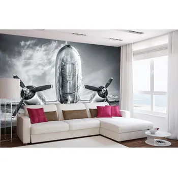 Fototapeta DIMEX | Samolepicí vliesová fototapeta na zeď Historické letadlo MA-5-2822 | 375 x 250 cm | bílá, černá, metalická + Samolepicí vliesová fototapeta na stěnu DIMEX Historické letadlo MA52822 v rozměru 375 x 250 cm