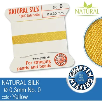 Nit Hedvábná nit s jehlou GRIFFIN síla nitě 0,3mm No.0 délka 2m. Barva Yellow.