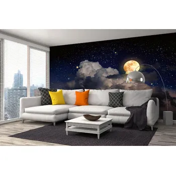 Fototapeta DIMEX | Samolepicí vliesová fototapeta na zeď Úplněk s hvězdami MA-5-2285 | 375 x 250 cm | černá, žlutá, šedá + Samolepicí vliesová fototapeta na stěnu DIMEX Úplněk s hvězdami MA52285 v rozměru 375 x 250 cm