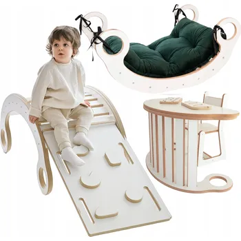 Dětská houpačka Sada HOUPAČKA MONTESSORI Polštář B.Z + Stěna + Křeslo Pracovní deska Skluzavka CE