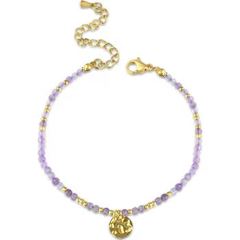 Náramek Pozlacený ocelový náramek s fialovými korálky - Meucci DB548