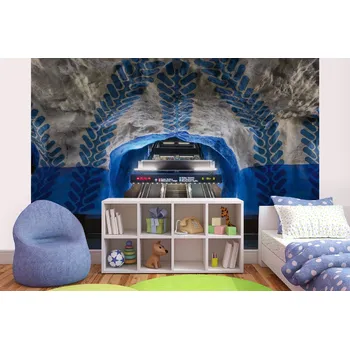 Fototapeta DIMEX | Samolepicí vliesová fototapeta na zeď Modrá stanice metra MA-5-2910 | 375 x 250 cm | modrá, bílá, šedá + Samolepicí vliesová fototapeta na stěnu DIMEX Modrá stanice metra MA52910 v rozměru 375 x 250 cm