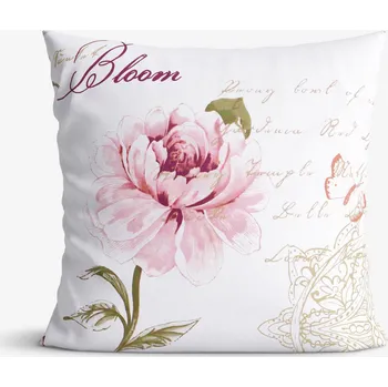Povlak na dekorativní polštářek Bavlněný povlak na polštář - Pivoňky s texty 40 x 60 cm