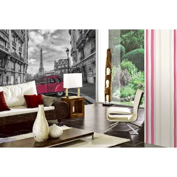 Fototapeta DIMEX | Samolepicí vliesová fototapeta na zeď Retro auto v černé barvě MA-5-2725 | 375 x 250 cm | červená, bílá, černá + Samolepicí vliesová fototapeta na stěnu DIMEX Retro auto v černé barvě MA52725 v rozměru 375 x 250 cm